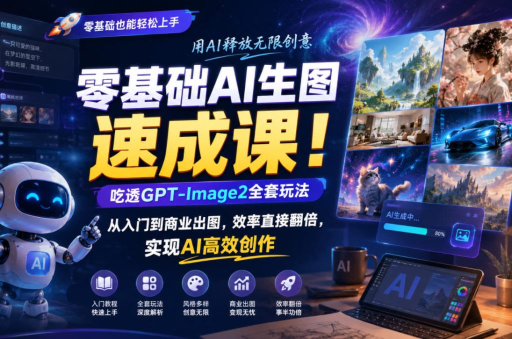 零基础AI生图速成课！吃透GPT-Image2全套玩法，从入门到商业出图，效率直接翻倍，实现AI高效创作-小鸿资源库