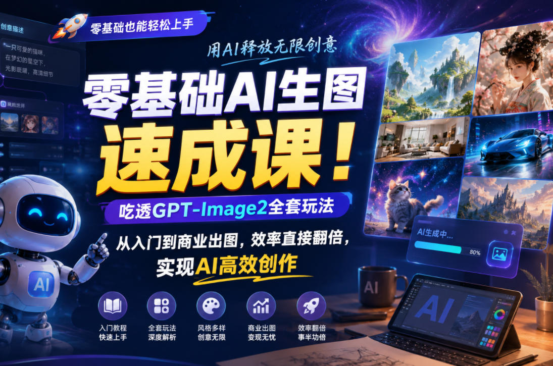零基础AI生图速成课！吃透GPT-Image2全套玩法，从入门到商业出图，效率直接翻倍，实现AI高效创作-小鸿资源库