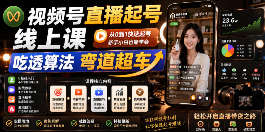 视频号直播起号线上课，吃透算法弯道超车（2026年6月）-小鸿资源库