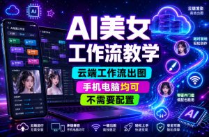AI美女工作流教学,云端工作流出图,手机电脑均可,不需要配置,快速起号涨粉-小鸿资源库