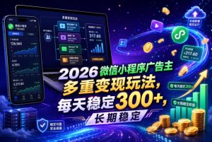 2026微信小程序广告主,多重变现玩法,每天稳定300+,长期稳定【揭秘】-小鸿资源库