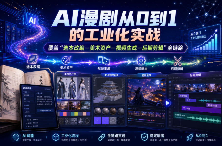 AI漫剧从0到1的工业化实战，覆盖“选本改编—美术资产—视频生成—后期剪辑”全链路（更新6月）-小鸿资源库