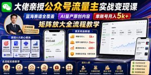 大佬亲授公众号流量主实战变现课,蓝海赛道全覆盖,AI量产原创内容,单账号月入5k+矩阵放大全流程教学-小鸿资源库