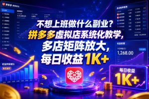 不想上班做什么副业？拼多多虚拟店系统化教学，多店矩阵放大，每日收益1K+【揭秘】-小鸿资源库
