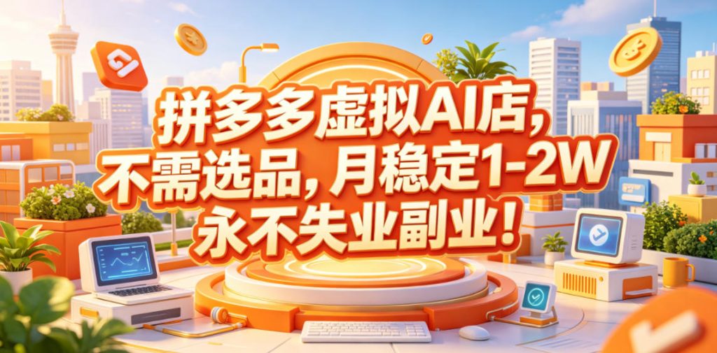 拼多多虚拟AI店，不需选品，月稳定1-2W，永不失业副业！【揭秘】-小鸿资源库