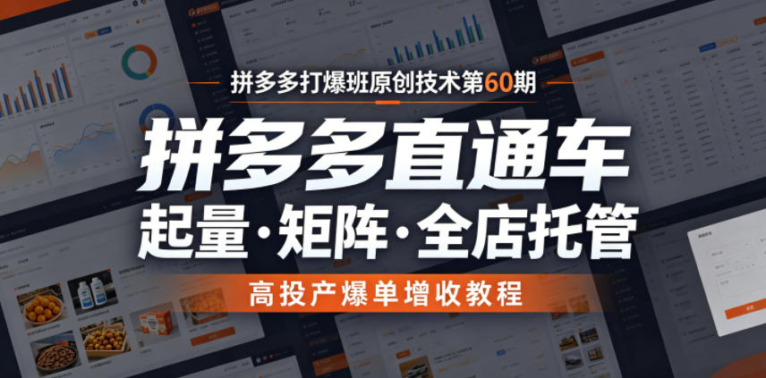 拼多多打爆班原创技术第60期，拼多多直通车，起量・矩阵・全店托管，高投产爆单增收教程-小鸿资源库