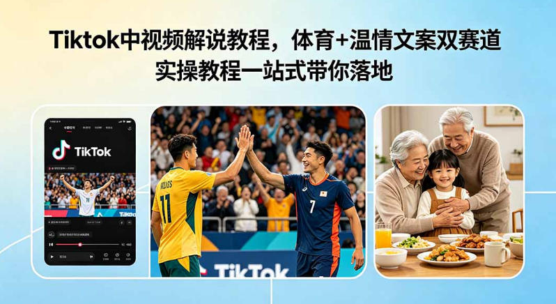 Tiktok中视频解说教程，体育+温情文案双赛道实操教程一站式带你落地，教你出海賺美刀-小鸿资源库