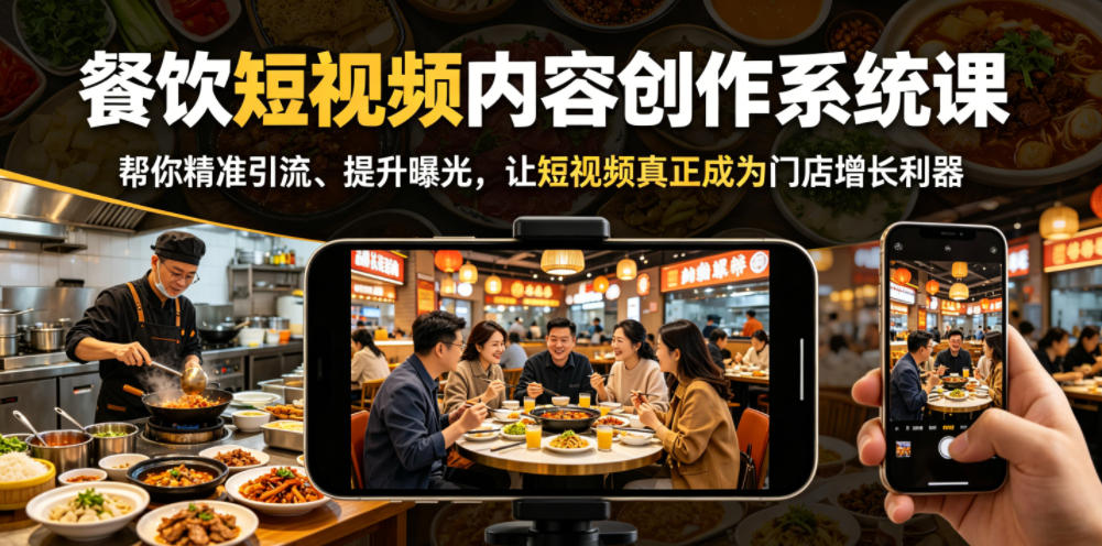 餐饮短视频内容创作系统课，帮你精准引流、提升曝光，让短视频真正成为门店增长利器-小鸿资源库