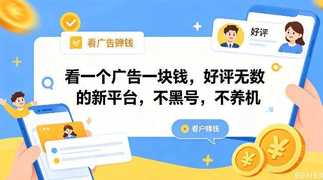 看一个广告一块钱，好评无数的新平台，不黑号，不养机，一撸几十块钱还是不错的【揭秘】-小鸿资源库