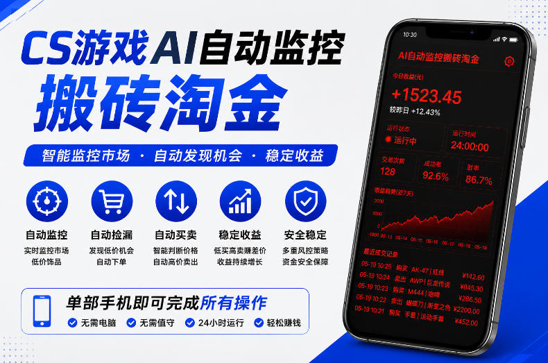 CS游戏AI自动监控搬砖淘金，稳定运行多年，支持任何形式验证，日入300+【揭秘】-小鸿资源库