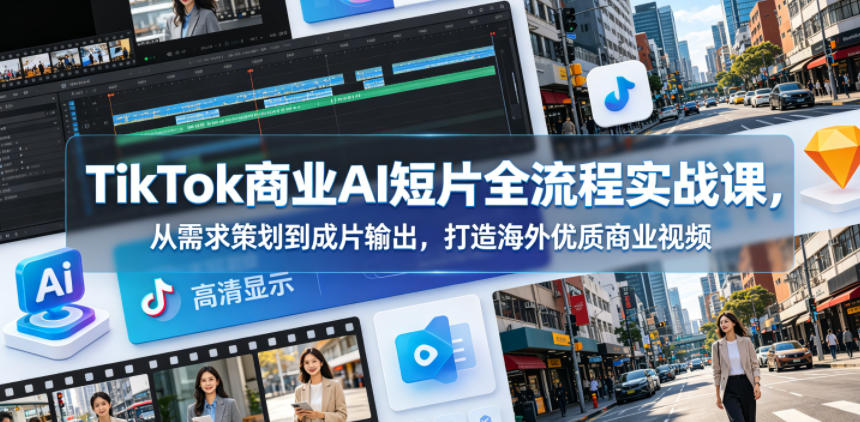 TikTok商业AI短片全流程实战课，从需求策划到成片输出，打造海外优质商业视频-小鸿资源库