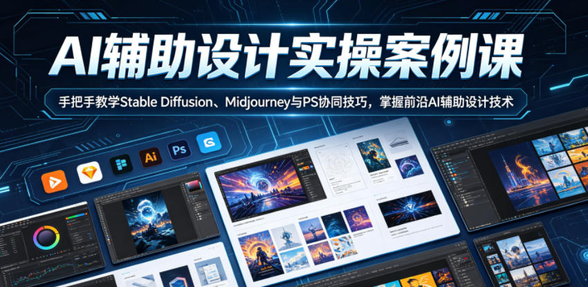 AI辅助设计实操案例课，手把手教学Stable Diffusion、Midjourney与PS协同技巧，掌握前沿AI辅助设计技术-小鸿资源库