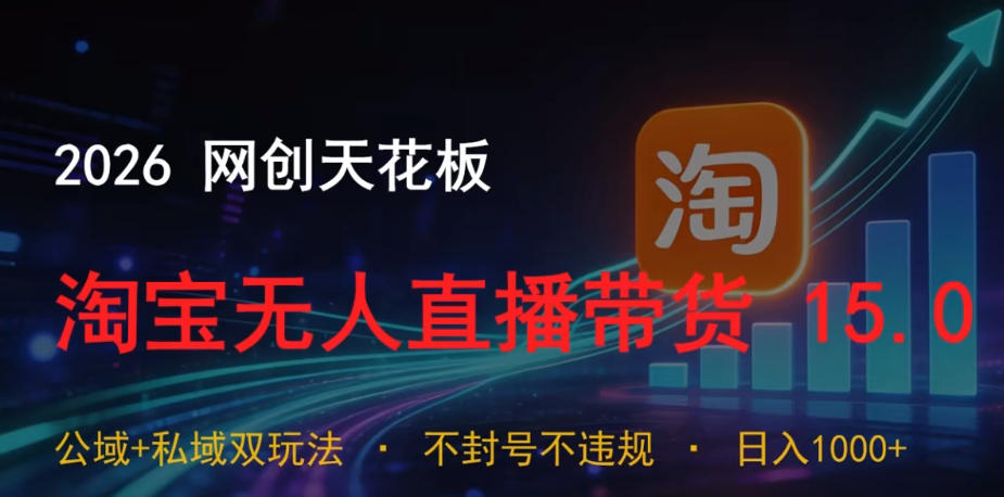 2026网创天花板，淘宝无人直播带货15.0，公域+私域双玩法，日入1k+，不违规不封号【揭秘】-小鸿资源库